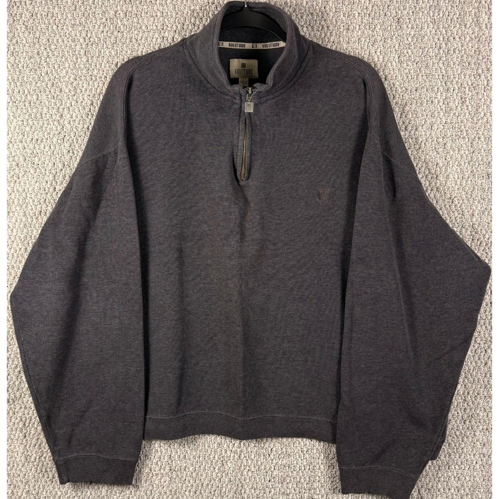 Solitude Quarter Zip Pullover Sweatshirt XL Gray Vintage Y2K Cotton Ribbed Knit